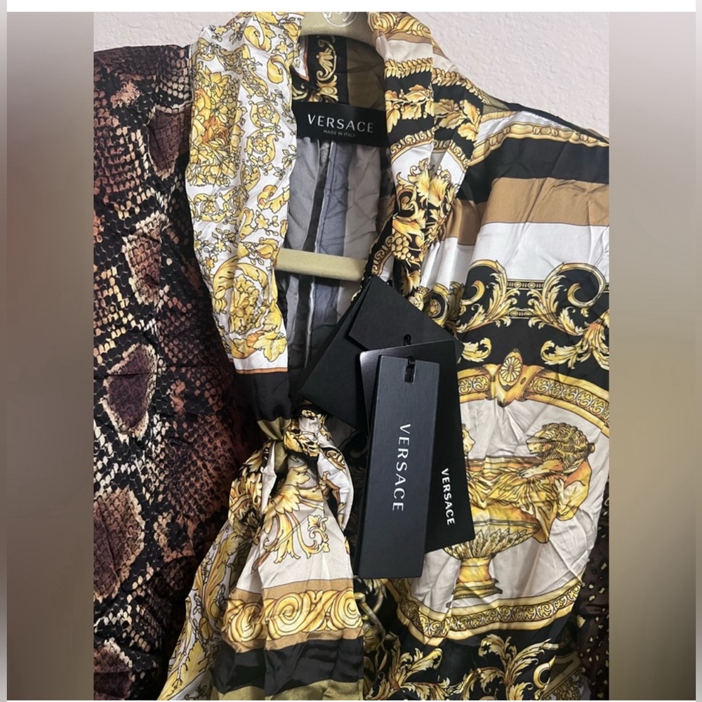 ‼️SOLD‼️Versace Signature-Prints Patchwork Wrinkle-detail Mini Shirt-dress 44EU - Picture 8 of 16